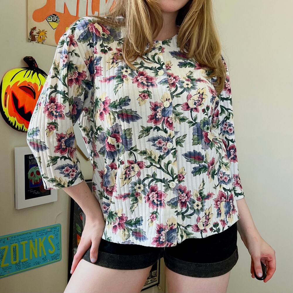 Vintage 1990s Katelyn Rose Floral Button Up Cardigan Women's Size Large